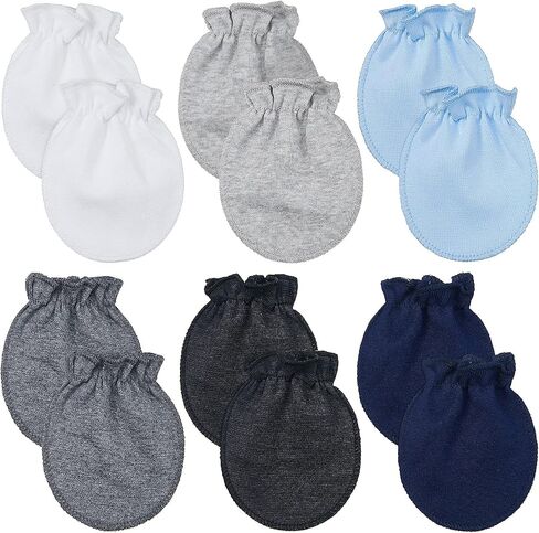 Syhood 6 Pairs Newborn Baby Mittens Cotton No Scratch Infant Gloves Elastic Soft Mitten for Baby 0-6 Months Boys Girls in Kuwait
