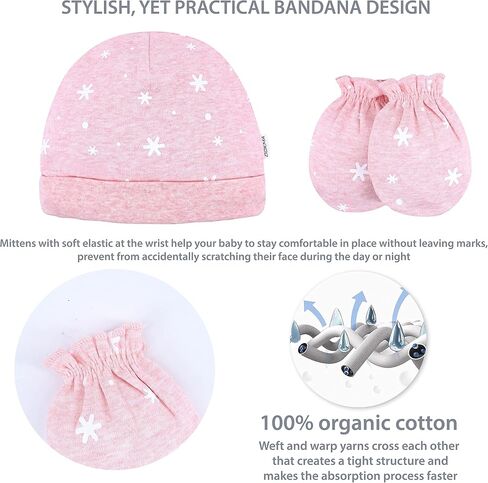 DOKMA Organic Cotton Baby Mittens and Caps Set - Mittens for Newborn 0-6 Months - Ultra Soft, No Scratch - 5 Caps x 3 Mittens in Saudi Arabia