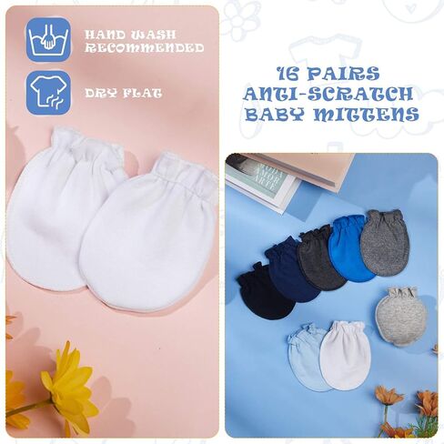 16 Pairs Newborn Baby Cotton Mittens No Scratch Gloves Unisex Newborn Mittens for baby Boys Girls 0-6 Months in Saudi Arabia