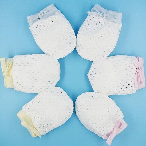 Chryvva Pack of 6 Baby Mesh Gloves Cotton No Scratch Mittens for Unisex (3Colors/6-12Months) in Saudi Arabia