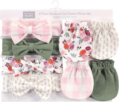 Hudson Baby Baby Girls' Cotton Headband and Scratch Mitten Set in Saudi Arabia