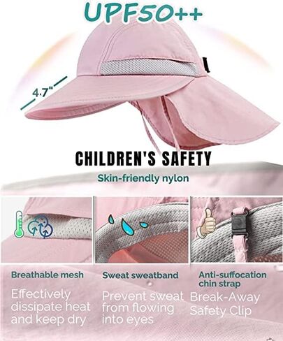 Camptrace Toddler Kids Sun Hat UPF 50+ with Neck Flap Ponytail Hole | 100% Quick-Dry Nylon, Wide Shield Blocks 99% UV, Cooling Mesh Vents, Adjustable Chin Strap, Packable for Swim Trips in Saudi Arabia