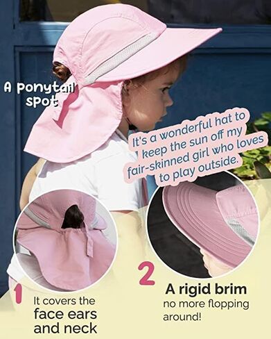 Camptrace Toddler Kids Sun Hat UPF 50+ with Neck Flap Ponytail Hole | 100% Quick-Dry Nylon, Wide Shield Blocks 99% UV, Cooling Mesh Vents, Adjustable Chin Strap, Packable for Swim Trips in Saudi Arabia