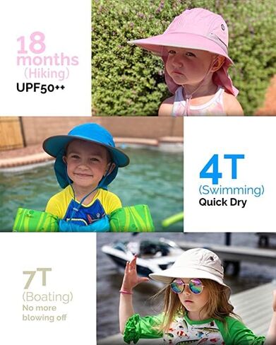 Camptrace Toddler Kids Sun Hat UPF 50+ with Neck Flap Ponytail Hole | 100% Quick-Dry Nylon, Wide Shield Blocks 99% UV, Cooling Mesh Vents, Adjustable Chin Strap, Packable for Swim Trips in Saudi Arabia