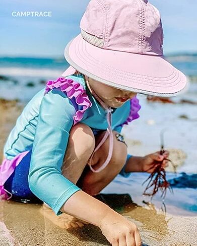 Camptrace Toddler Kids Sun Hat UPF 50+ with Neck Flap Ponytail Hole | 100% Quick-Dry Nylon, Wide Shield Blocks 99% UV, Cooling Mesh Vents, Adjustable Chin Strap, Packable for Swim Trips in Saudi Arabia