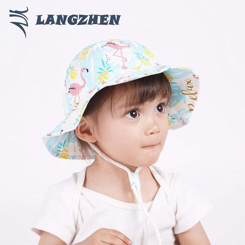 LANGZHEN UPF Beach Sun Protection Hat for Baby Girls Adjustable Toddler Kids Hat Wide Brim Summer Play Hat with Chin Strap in Saudi Arabia