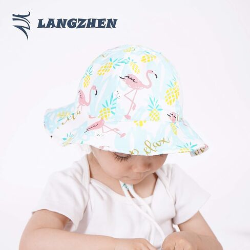 LANGZHEN UPF Beach Sun Protection Hat for Baby Girls Adjustable Toddler Kids Hat Wide Brim Summer Play Hat with Chin Strap in Saudi Arabia