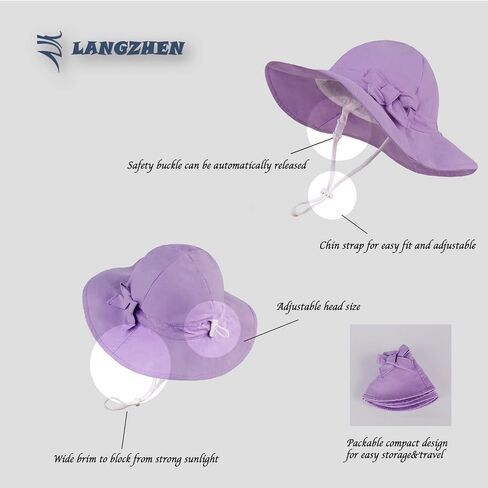 LANGZHEN UPF Beach Sun Protection Hat for Baby Girls Adjustable Toddler Kids Hat Wide Brim Summer Play Hat with Chin Strap in Kuwait