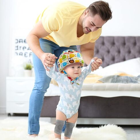 2 Pieces Baby Infant Toddler Helmet for Crawling Walking with 2 Pairs Knee Pads Socks No Bump Baby Toddler Safety Helmet Head Protector for Baby Walking Crawling Running (Owl Style) in Saudi Arabia