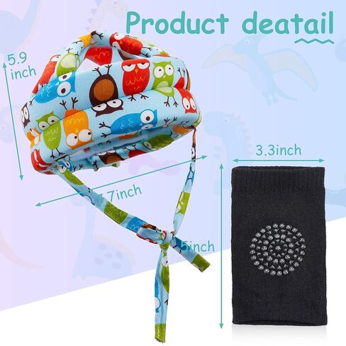 2 Pieces Baby Infant Toddler Helmet for Crawling Walking with 2 Pairs Knee Pads Socks No Bump Baby Toddler Safety Helmet Head Protector for Baby Walking Crawling Running (Owl Style) in Saudi Arabia
