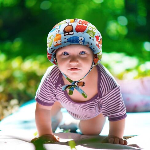 2 Pieces Baby Infant Toddler Helmet for Crawling Walking with 2 Pairs Knee Pads Socks No Bump Baby Toddler Safety Helmet Head Protector for Baby Walking Crawling Running (Owl Style) in Saudi Arabia