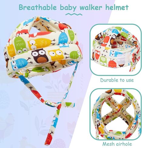 2 Pieces Baby Infant Toddler Helmet for Crawling Walking with 2 Pairs Knee Pads Socks No Bump Baby Toddler Safety Helmet Head Protector for Baby Walking Crawling Running (Owl Style) in Saudi Arabia