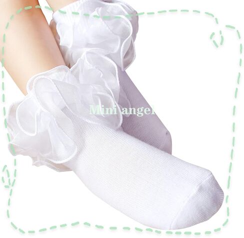 Girls Ruffle Socks Double Lace Frilly Dress Socks Kids Turn Cuff Socks for Toddler Little Girls 2/3 Pack in Kuwait