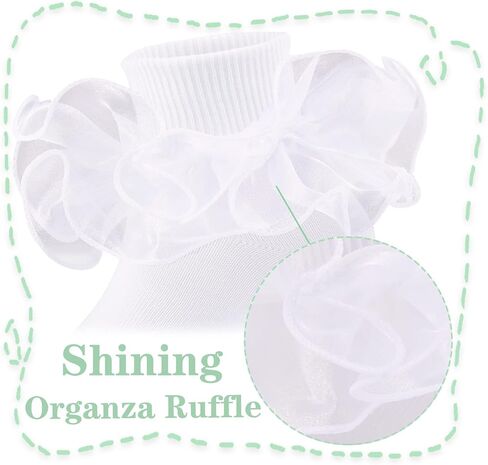Girls Ruffle Socks Double Lace Frilly Dress Socks Kids Turn Cuff Socks for Toddler Little Girls 2/3 Pack in Kuwait