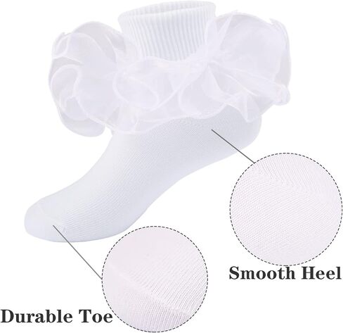 Girls Ruffle Socks Double Lace Frilly Dress Socks Kids Turn Cuff Socks for Toddler Little Girls 2/3 Pack in Kuwait