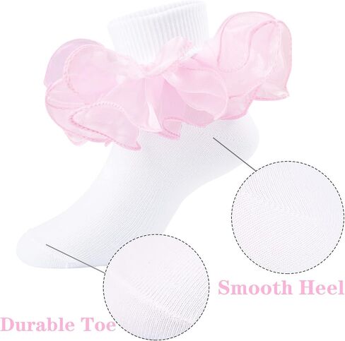 Girls Ruffle Socks Double Lace Frilly Dress Socks Kids Turn Cuff Socks for Toddler Little Girls 2/3 Pack in Kuwait
