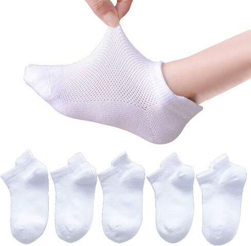 Looching 5 Pack Baby Girls Boys Mesh Thin Socks Cotton Low Cut Kids Toddler No Show Ankle Socks 1-12T Soft White/Multicolor in Kuwait