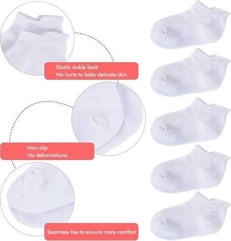 Looching 5 Pack Baby Girls Boys Mesh Thin Socks Cotton Low Cut Kids Toddler No Show Ankle Socks 1-12T Soft White/Multicolor in Kuwait