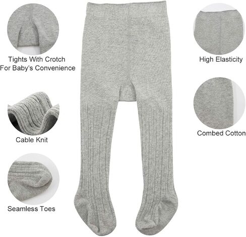 Baby Toddler Girls Cable Knit Tights, Non-Slip Footed Stockings | Cable Knit Texture, Non-Slip Sole Design, Footed Tight Style, Baby Girl Fit, Newborn to Toddler Sizes in Kuwait