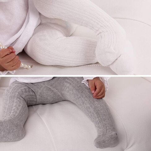 Baby Toddler Girls Cable Knit Tights, Non-Slip Footed Stockings | Cable Knit Texture, Non-Slip Sole Design, Footed Tight Style, Baby Girl Fit, Newborn to Toddler Sizes in Kuwait