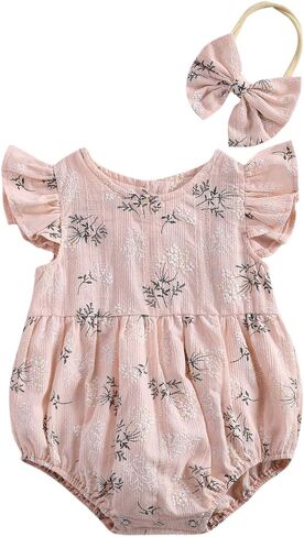 Newborn Baby Girl Romper Floral Ruffle Sleeveless Jumpsuit Cotton Bodysuit with Headband Summer Clothes Outfit in Saudi Arabia
