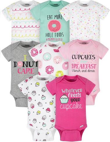 ملابس داخلية للفتيات الصغيرات من ماركة Onesies مكونة من 8 قطع بأكمام قصيرة ميكس آند ماتش in Kuwait