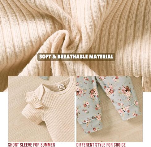 Aalizzwell Baby Girls Ribbed Bodysuit Pants Outfits Spring Summer Clothes in Kuwait