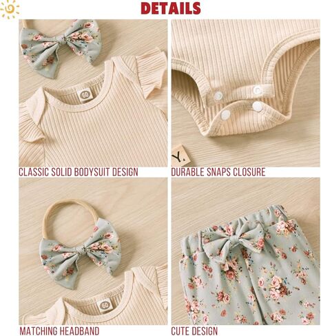 Aalizzwell Baby Girls Ribbed Bodysuit Pants Outfits Spring Summer Clothes in Kuwait
