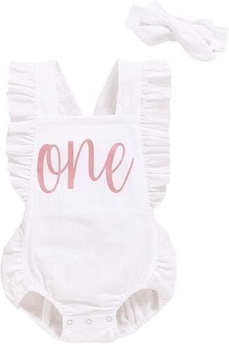 Shalofer Baby Girl First Birthday Outfit 1st Birthday Bodysuit with Headband in Saudi Arabia