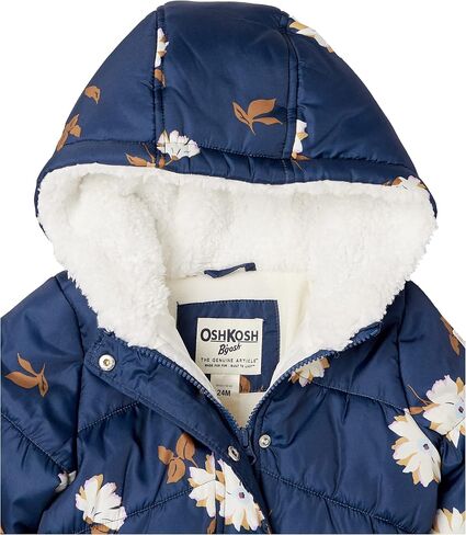 معطف شتوي للأطفال بغطاء للرأس من OshKosh B’gosh للفتيات، باللون الأزرق الداكن مع تصميم زهور أنيق in Saudi Arabia