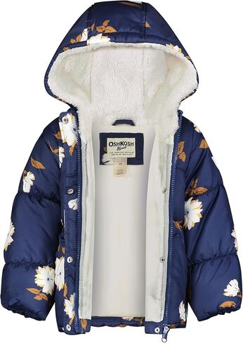 معطف شتوي للأطفال بغطاء للرأس من OshKosh B’gosh للفتيات، باللون الأزرق الداكن مع تصميم زهور أنيق in Saudi Arabia