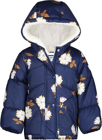 معطف شتوي للأطفال بغطاء للرأس من OshKosh B’gosh للفتيات، باللون الأزرق الداكن مع تصميم زهور أنيق in Saudi Arabia