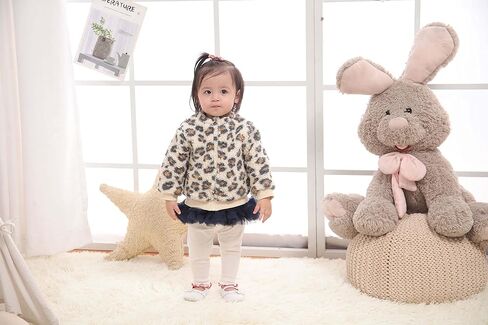 سترة Minicoco للأطفال الصغار من الصوف للملابس الخارجية الدافئة للفتيات الصغيرات بسحاب لأعلى معطف الخريف والشتاء، سويت شيرت كرتوني، طباعة الفهد in Kuwait