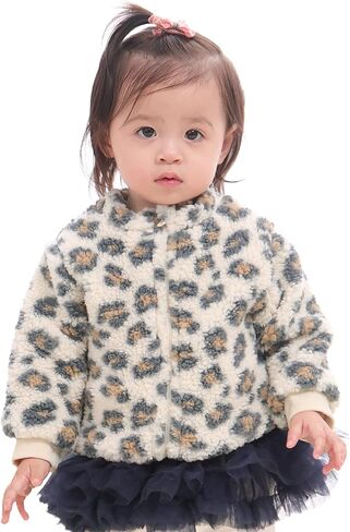 سترة Minicoco للأطفال الصغار من الصوف للملابس الخارجية الدافئة للفتيات الصغيرات بسحاب لأعلى معطف الخريف والشتاء، سويت شيرت كرتوني، طباعة الفهد in Kuwait