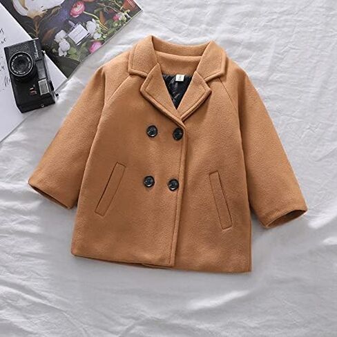 MoZiKQin Toddler Baby Boys Girls Wool Coat Winter Warm Double Breasted Trench Coat Kids Jacket Outwear Clothes in Kuwait