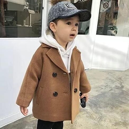 MoZiKQin Toddler Baby Boys Girls Wool Coat Winter Warm Double Breasted Trench Coat Kids Jacket Outwear Clothes in Kuwait