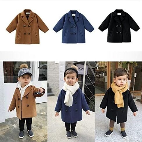 MoZiKQin Toddler Baby Boys Girls Wool Coat Winter Warm Double Breasted Trench Coat Kids Jacket Outwear Clothes in Kuwait