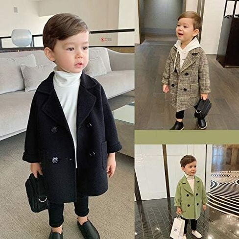 MoZiKQin Toddler Baby Boys Girls Wool Coat Winter Warm Double Breasted Trench Coat Kids Jacket Outwear Clothes in Kuwait