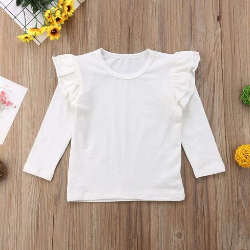 Mubineo Toddler Baby Girl Basic Plain Ruffle Sleeve Cotton T Shirts Tops Tee Clothes in Saudi Arabia