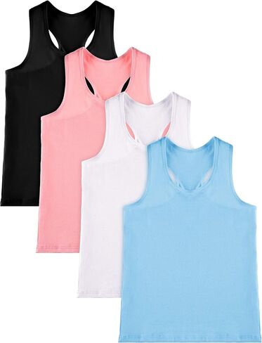 SATINIOR 4 قطع الفتيات الرقص تانك القمم Racerback المحاصيل تانك القمم بلا أكمام للجمباز وDancewear in Kuwait