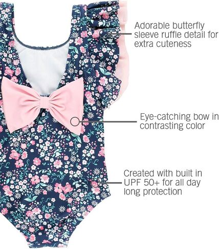 RuffleButts Baby/Toddler Girls Ruffle Strap - One Piece Swimsuit UPF 50+ | 80% Nylon 20% Spandex, High Stretch Fabric, Lightweight Feel, Cross-Back Design, Floral Botanical Print, Adjustable Fit in Saudi Arabia