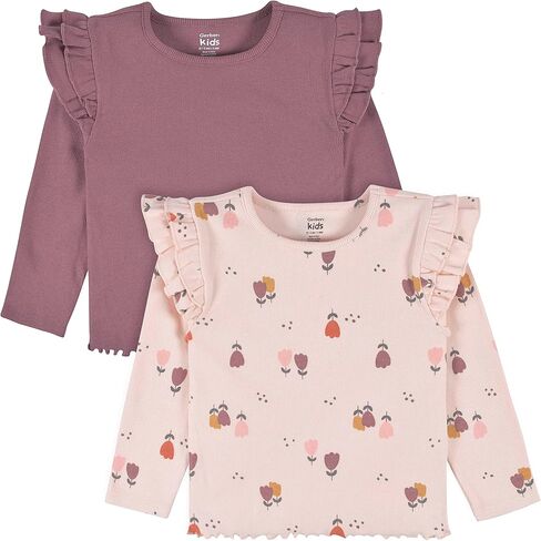 Gerber Baby Girls' Toddler 2-Pack Double Ruffle Long Sleeve Tops in Saudi Arabia