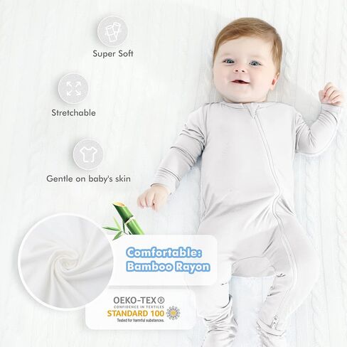 HAPIU Rayon from Bamboo Baby Pajamas Sleepers Footies, 2 Way Sturdy Zipper | Ultra Soft & Breathable for Sensitive Skin, Stretchy, with Mittens, Easy Diaper Changes, Baby Girls Boys, Newborn -24 Months in Saudi Arabia