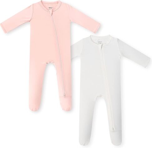 HAPIU Rayon from Bamboo Baby Pajamas Sleepers Footies, 2 Way Sturdy Zipper | Ultra Soft & Breathable for Sensitive Skin, Stretchy, with Mittens, Easy Diaper Changes, Baby Girls Boys, Newborn -24 Months in Saudi Arabia