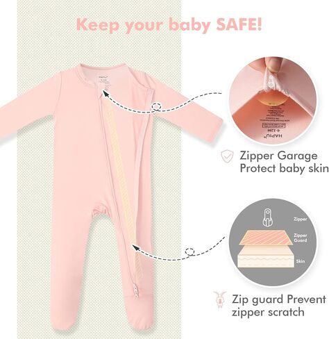HAPIU Rayon from Bamboo Baby Pajamas Sleepers Footies, 2 Way Sturdy Zipper | Ultra Soft & Breathable for Sensitive Skin, Stretchy, with Mittens, Easy Diaper Changes, Baby Girls Boys, Newborn -24 Months in Saudi Arabia