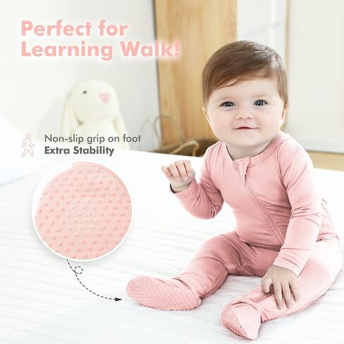 HAPIU Rayon from Bamboo Baby Pajamas Sleepers Footies, 2 Way Sturdy Zipper | Ultra Soft & Breathable for Sensitive Skin, Stretchy, with Mittens, Easy Diaper Changes, Baby Girls Boys, Newborn -24 Months in Saudi Arabia