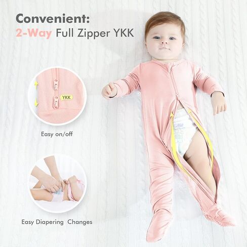 HAPIU Rayon from Bamboo Baby Pajamas Sleepers Footies, 2 Way Sturdy Zipper | Ultra Soft & Breathable for Sensitive Skin, Stretchy, with Mittens, Easy Diaper Changes, Baby Girls Boys, Newborn -24 Months in Saudi Arabia
