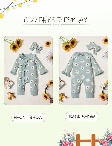 Von kilizo Baby Girl Clothes Infant Newborn Onesie Clothes for Baby Girls Long Sleeve Zip Closure Outfit with Headband in Saudi Arabia