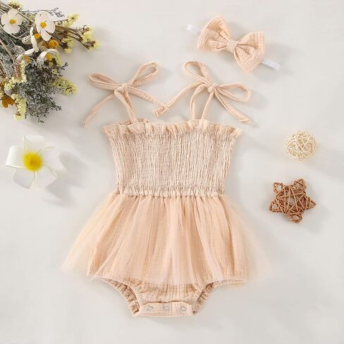 Newborn Baby Girl Bodysuit Sleeveless Halter Frill Romper One-piece Jumpsuit with Headband Summer Clothes Set in Kuwait