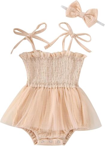 Newborn Baby Girl Bodysuit Sleeveless Halter Frill Romper One-piece Jumpsuit with Headband Summer Clothes Set in Kuwait